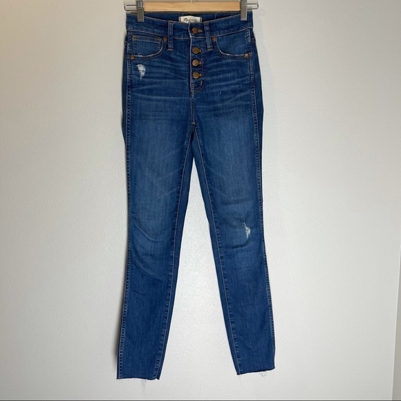 Madewell 10” High Rise Skinny Jeans Button Front Medium Hanna Wash Size 23 Women - Picture 3 of 12